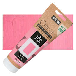 Pebeo Origin Acrylic Paint - Bright Pink, 120 ml tube and swatch