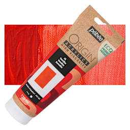 Pebeo Origin Acrylic Paint - Vermilion, 120 ml tube and swatch