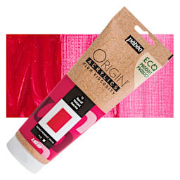 Pebeo Origin Acrylic Paint - Vivid Pink, 240 ml tube and swatch