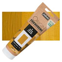 Pebeo Origin Acrylic Paint - Yellow Ochre, 120 ml tube and swatch