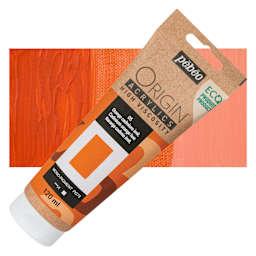 Pebeo Origin Acrylic Paint - Cadmium Orange Hue, 120 ml tube and swatch