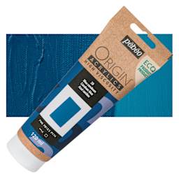 Pebeo Origin Acrylic Paint - Cerulean Blue, 120 ml tube and swatch