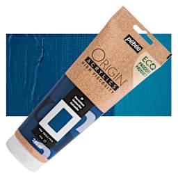 Pebeo Origin Acrylic Paint - Cerulean Blue, 240 ml tube and swatch