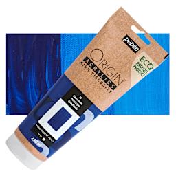 Pebeo Origin Acrylic Paint - Primary Cyan, 240 ml tube and swatch