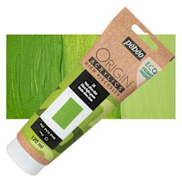 Pebeo Origin Acrylic Paint - Light Olive Green, 120 ml tube and swatch