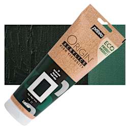 Pebeo Origin Acrylic Paint - Sap Green, 240 ml tube and swatch