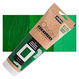 Pebeo Origin Acrylic Paint - Permanent Green Light, 240 ml tube and swatch