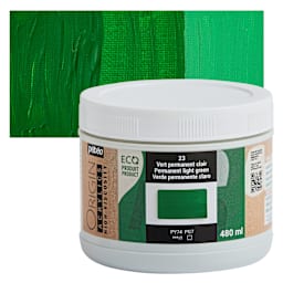 Pebeo Origin Acrylic Paint - Permanent Green Light, 480 ml jar and swatch