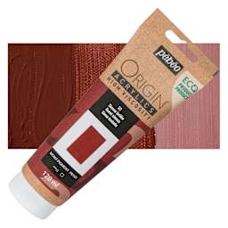 Pebeo Origin Acrylic Paint - Burnt Sienna, 120 ml tube and swatch