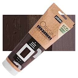 Pebeo Origin Acrylic Paint - Burnt Umber, 240 ml tube and swatch