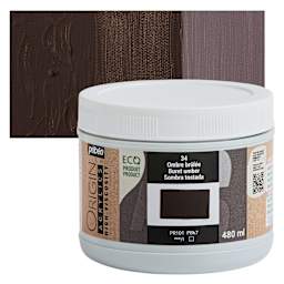 Pebeo Origin Acrylic Paint - Burnt Umber, 480 ml jar and swatch