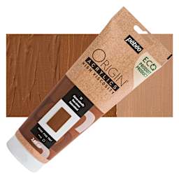Pebeo Origin Acrylic Paint - Raw Sienna, 240 ml tube and swatch