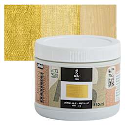 Pebeo Origin Acrylic Paint - Gold, 480 ml jar and swatch