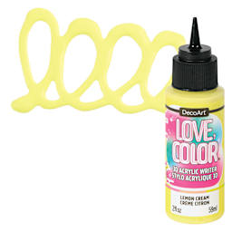 DecoArt Love, Color 3D Acrylic Writer - Lemon Cream, 2 oz bottle and swatch