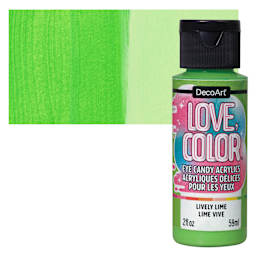 DecoArt Love, Color Acrylic Paint - Lively Lime, 59 ml bottle and swatch