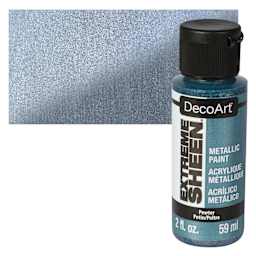 DecoArt Extreme Sheen Metallic Acrylic Paint - Pewter, 2 oz bottle and swatch
