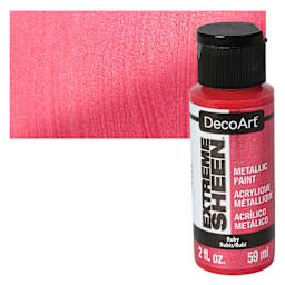 DecoArt Extreme Sheen Metallic Acrylic Paint - Ruby, 2 oz bottle and swatch