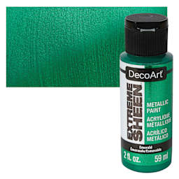 DecoArt Extreme Sheen Metallic Acrylic Paint - Emerald, 2 oz bottle and swatch