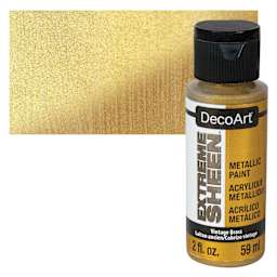 DecoArt Extreme Sheen Metallic Acrylic Paint - Vintage Brass, 2 oz bottle and swatch