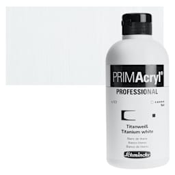 Schmincke Primacryl Professional Fluid Acrylic - Titanium White, 500 ml bottle and swatch
