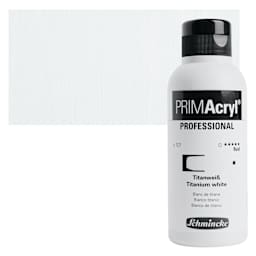 Schmincke Primacryl Professional Fluid Acrylic - Titanium White, 250 ml bottle and swatch