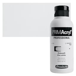 Schmincke Primacryl Professional Fluid Acrylic - Zinc White, 250 ml bottle and swatch