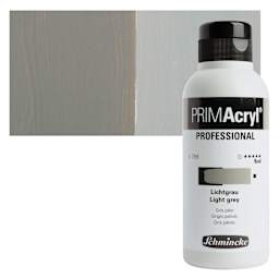 Schmincke Primacryl Professional Fluid Acrylic - Light Grey, 250 ml bottle and swatch