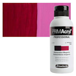 Schmincke Primacryl Professional Fluid Acrylic - Quinacridone Magenta, 250 ml bottle and swatch