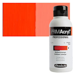 Schmincke Primacryl Professional Fluid Acrylic - Brilliant Orange, 250 ml bottle and swatch