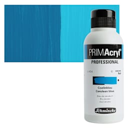 Schmincke Primacryl Professional Fluid Acrylic - Cerulean Blue, 250 ml bottle and swatch