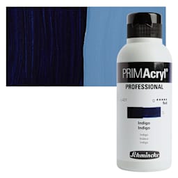 Schmincke Primacryl Professional Fluid Acrylic - Indigo, 250 ml bottle and swatch