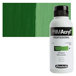 Schmincke Primacryl Professional Fluid Acrylic - Olive Green, 250 ml bottle and swatch