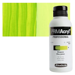 Schmincke Primacryl Professional Fluid Acrylic - May Green, 250 ml bottle and swatch