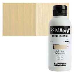 Schmincke Primacryl Professional Fluid Acrylic - Buff Titanium, 250 ml bottle and swatch