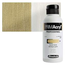 Schmincke Primacryl Professional Fluid Acrylic - Antique Gold, 250 ml bottle and swatch