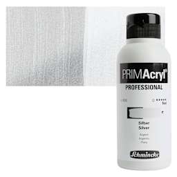 Schmincke Primacryl Professional Fluid Acrylic - Silver, 250 ml bottle and swatch