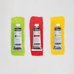 Schmincke Primacryl Professional Acrylics - Set of 3, Intro Colors, 35 ml tubes with swatches