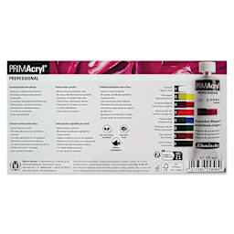 Back of package for Schmincke Primacryl Professional Acrylic Paint - Set of 8, Assorted, 35 ml Tubes