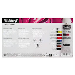 Back of box for Schmincke Primacryl Professional Acrylic Paint - Set of 8, Assorted, 60 ml Tubes