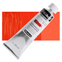 Schmincke Primacryl Professional Acrylic Paint - Cadmium Red Light, 150 ml Tube and swatch