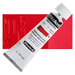 Schmincke Primacryl Professional Acrylic Paint - Cadmium Red Medium, 60 ml Tube and swatch