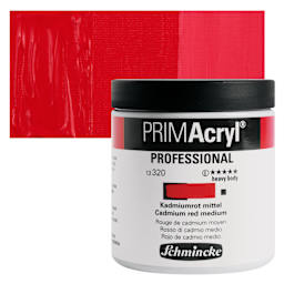 Schmincke Primacryl Professional Acrylic Paint - Cadmium Red Medium, 237 ml Jar and swatch