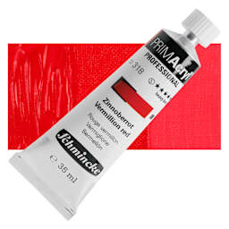 Schmincke Primacryl Professional Acrylic Paint - Vermilion Red, 35 ml Tube and swatch