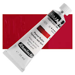 Schmincke Primacryl Professional Acrylic Paint - Pyrrole Red Dark, 35 ml Tube and swatch