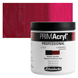 Schmincke Primacryl Professional Acrylic Paint - Alizarin Crimson Hue, 237 ml Jar and swatch