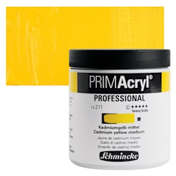 Schmincke Primacryl Professional Acrylic Paint - Cadmium Yellow Medium, 237 ml Jar and swatch