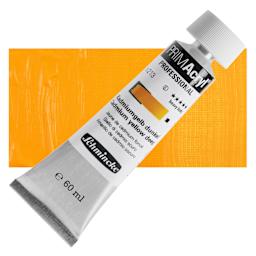 Schmincke Primacryl Professional Acrylic Paint - Cadmium Yellow Deep, 60 ml Tube and swatch