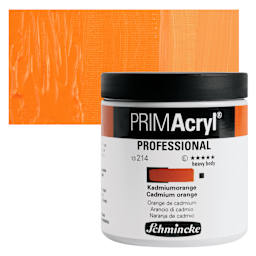 Schmincke Primacryl Professional Acrylic Paint - Cadmium Orange, 237 ml Jar and swatch