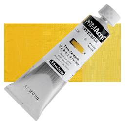 Schmincke Primacryl Professional Acrylic Paint - Titanium Gold Yellow, 150 ml Tube and swatch