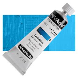 Schmincke Primacryl Professional Acrylic Paint - Cerulean Blue, 35 ml Tube and swatch